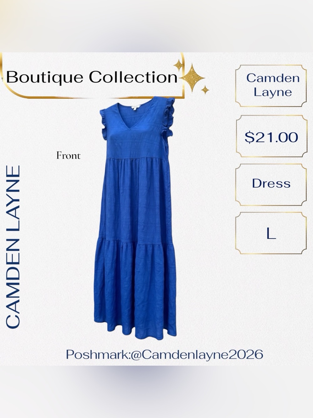 Vivid Blue V-Neck Tiered Maxi Dress - Picture 5 of 8